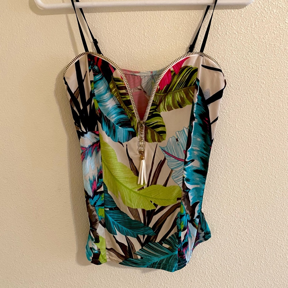 Beautiful colorful corset style top. Made in France. One size.